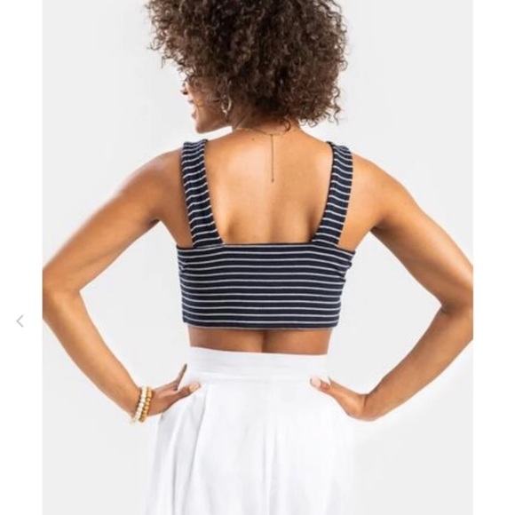 Navy striped crop top NWT L - Picture 2 of 3
